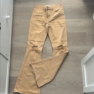 VERVET BY FLYING MONKEY Tan Distressed Flare Jeans